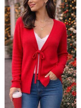 Gina Red Knit Cardigan Tie Front Sweater XL 46/48 Cozy Soft NWT Women